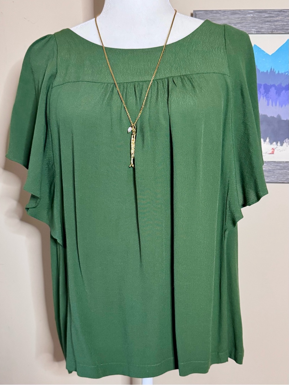 *ANTHROPOLOGIE* Maeve Forest Green Flutter Sleeve Blouse Size M